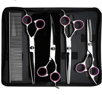 Groom your pup to perfection with this 5-piece dog grooming tool kit. All the essentials you need are included, and stored in an included storage bag for easy carrying.