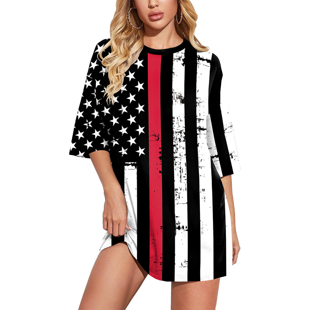 Independence Day Long Loose Fitting Short Sleeved T-Shirt