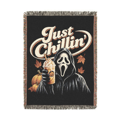 Halloween Ghost Face Just Chillin' Woven Blanket