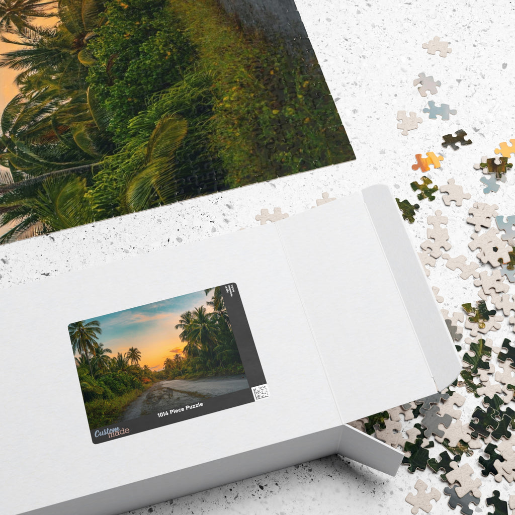 Experience the breathtaking beauty of a tropical landscape at dusk with this stunning puzzle. Featuring 110 to 1014 pieces, this puzzle will challenge your mind while transporting you to a peaceful oasis. 
