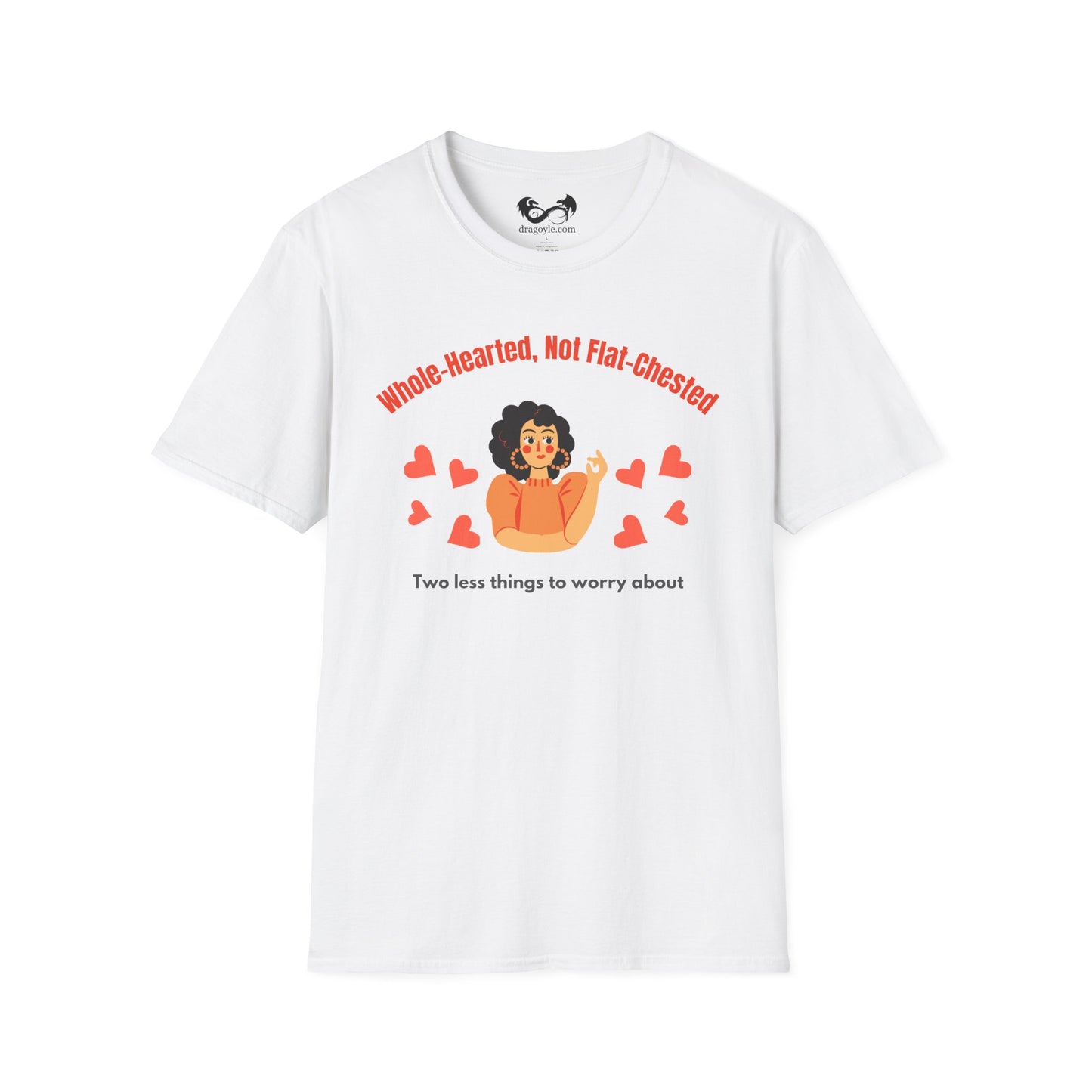White t-shirt with a graphic design featuring text and a stylized illustration on a white background