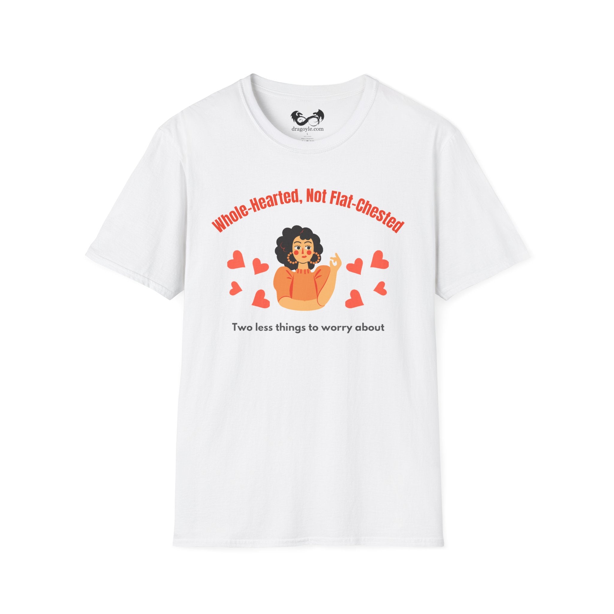 White t-shirt with a graphic design featuring text and a stylized illustration on a white background