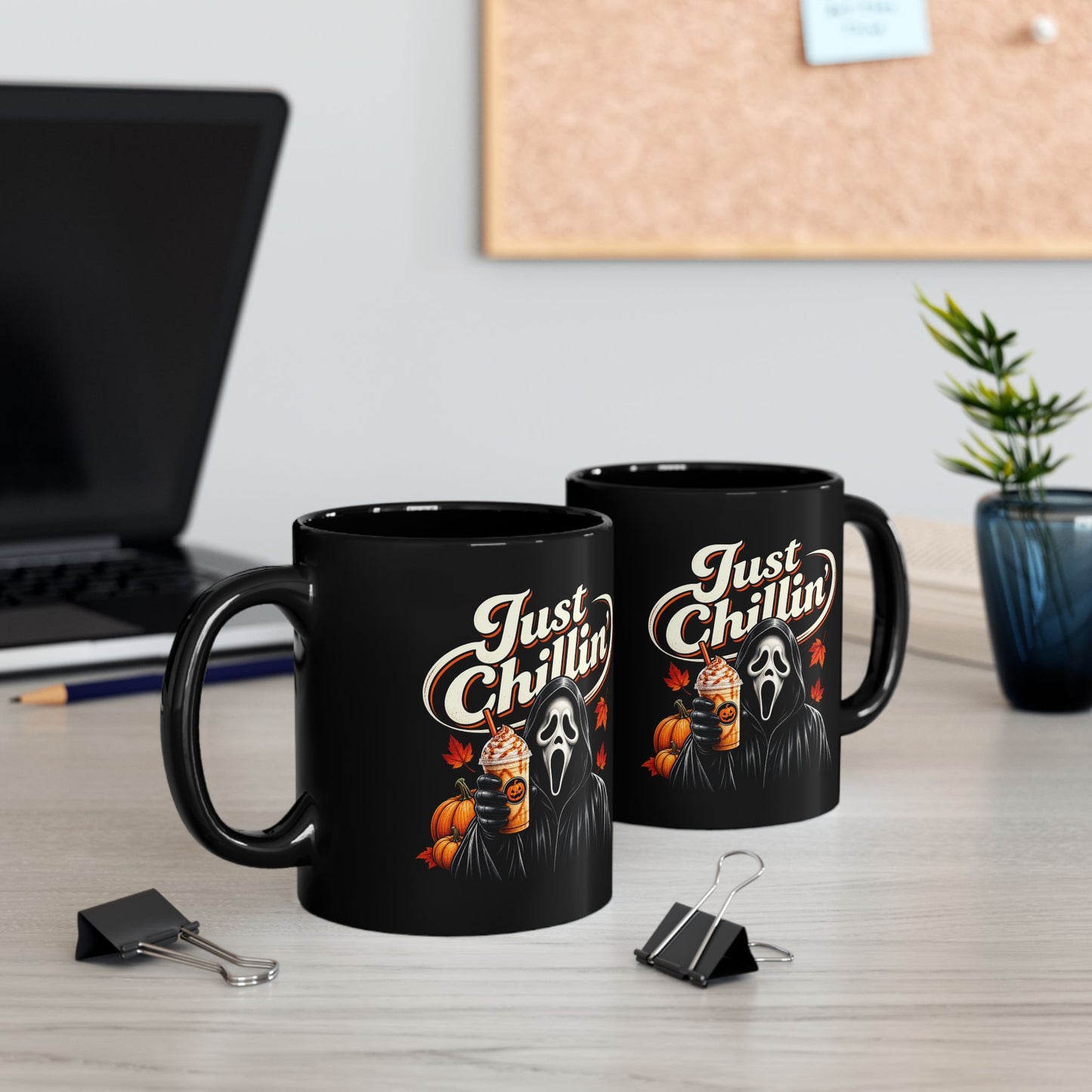 Halloween Just Chillin' Ghost Face Black Mug (11oz)