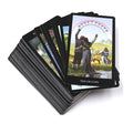 Set of tarot cards with a focus on the 'Ten of Cups' card showing people and a rainbow arch.