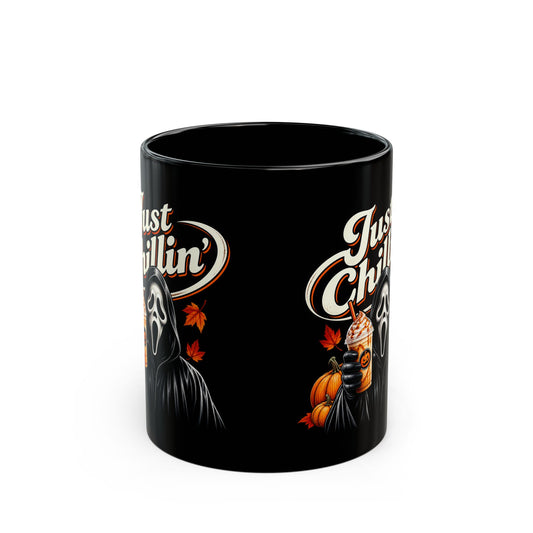 Halloween Just Chillin' Ghost Face Black Mug (11oz)