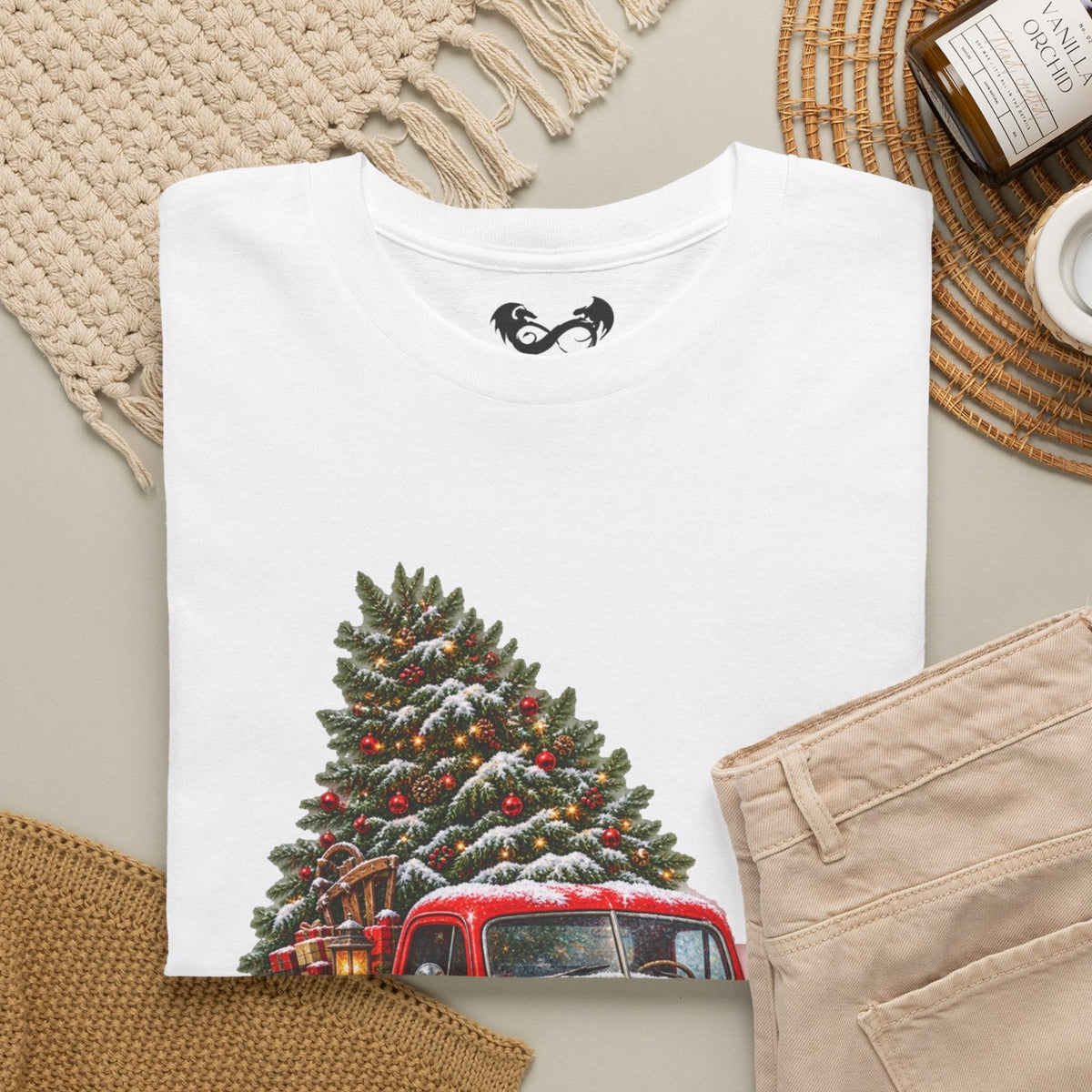 Vintage Style Christmas Classic Red Ford Cotton T-Shirt