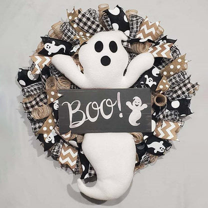Add a spooky twist to your Halloween decor with this Cute Halloween Ghost Boo Wreath. Featuring playful ghost accents and a bold "Boo" message, it captures the fun and eerie spirit of the season, making your entrance unforgettable. 