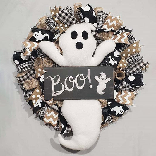 Add a spooky twist to your Halloween decor with this Cute Halloween Ghost Boo Wreath. Featuring playful ghost accents and a bold "Boo" message, it captures the fun and eerie spirit of the season, making your entrance unforgettable. 