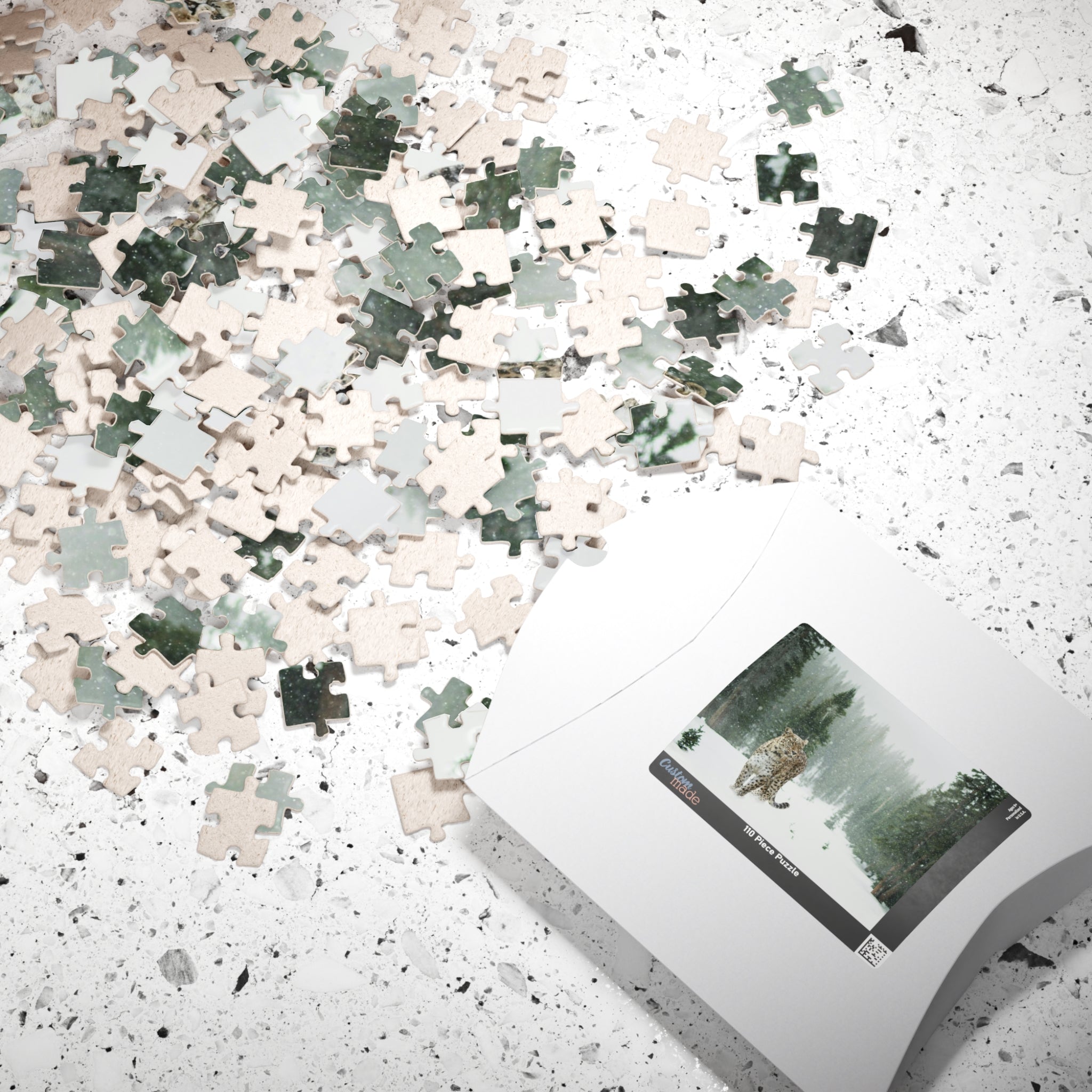 Take on the challenge of this Leopard In A Snow Storm Puzzle! With 110 to 1014 pieces, this puzzle will put your skills to the test as you piece together a stunning image of a leopard in its natural habitat. 