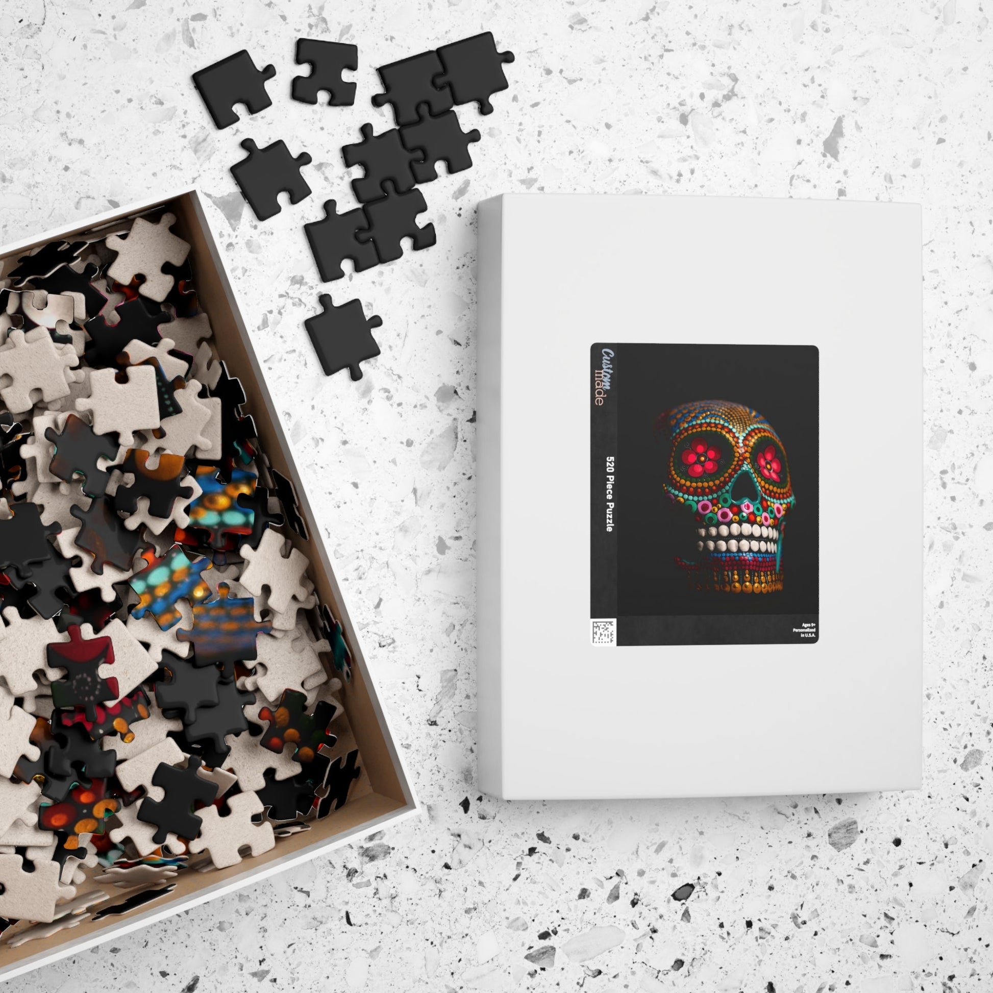 This colorful skull puzzle is perfect for puzzle lovers looking for a fun and challenging experience. With 110 to 520 pieces, it offers a range of difficulty levels for all skill levels. Get lost in the vibrant colors as you piece together this unique puzzle. Hang it up as a statement piece once you're done!