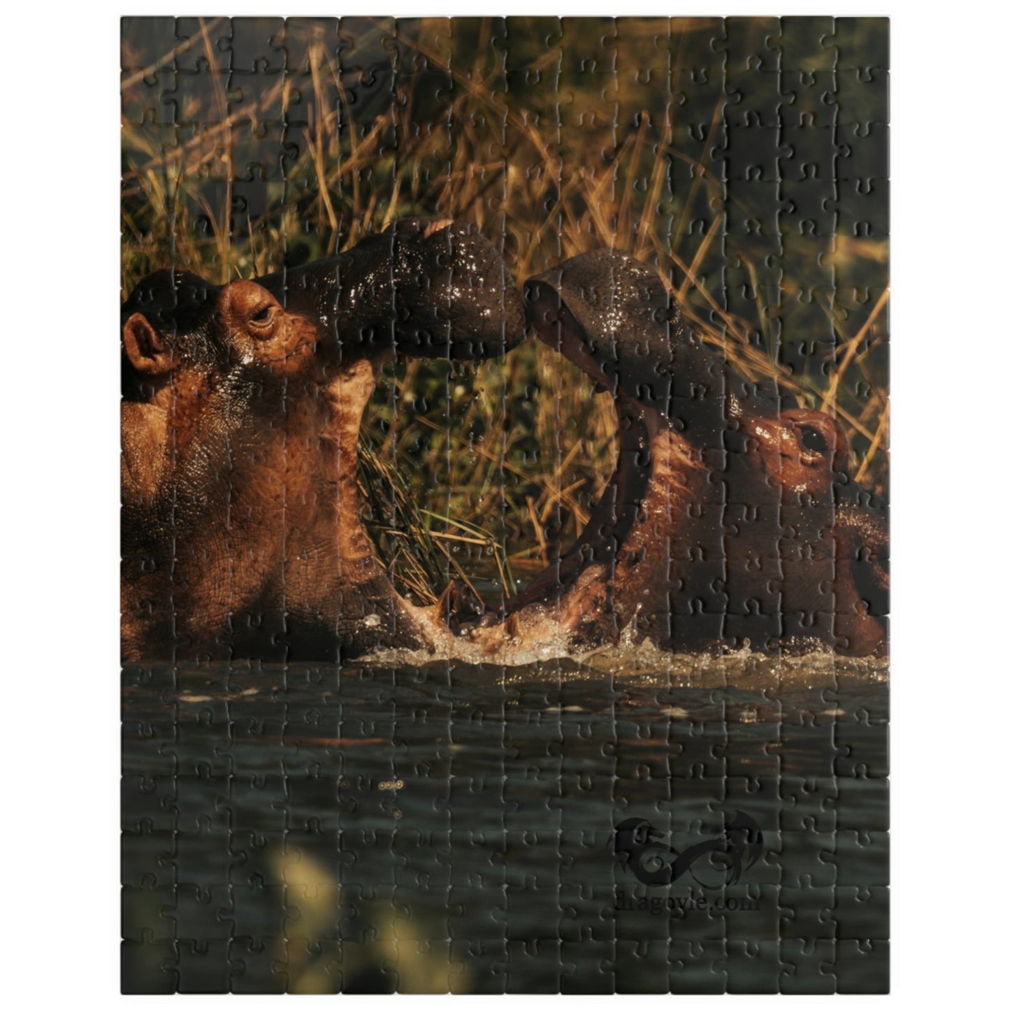 Join the love story of two adorable hippos with this Kissing Hippos Puzzle! With 110 to 1014 pieces, this puzzle offers a challenge for all levels. Piece by piece, watch the vibrant colors and intricate details come together to create a heartwarming scene that will inspire you every time you complete it.