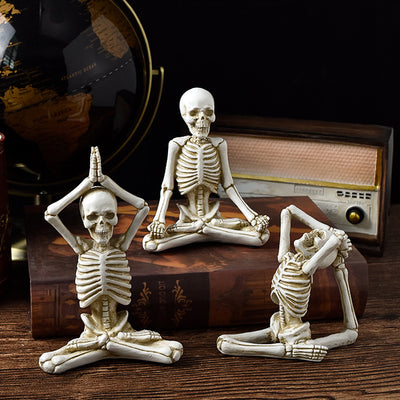 Vintage Halloween Skeleton Figurines Yoga Pose Resin Home Décor