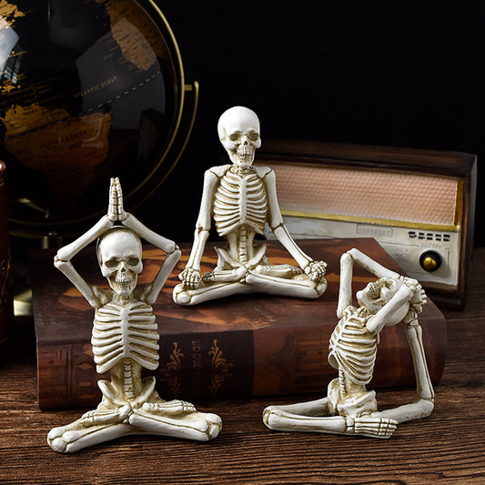 Vintage Halloween Skeleton Figurines Yoga Pose Resin Home Décor
