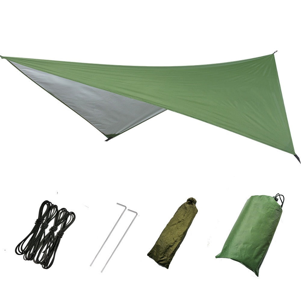 This waterproof multifunctional triangular sunshade canopy offers durable protection against sun and rain, making it ideal for outdoor events, camping, or backyard relaxation.
