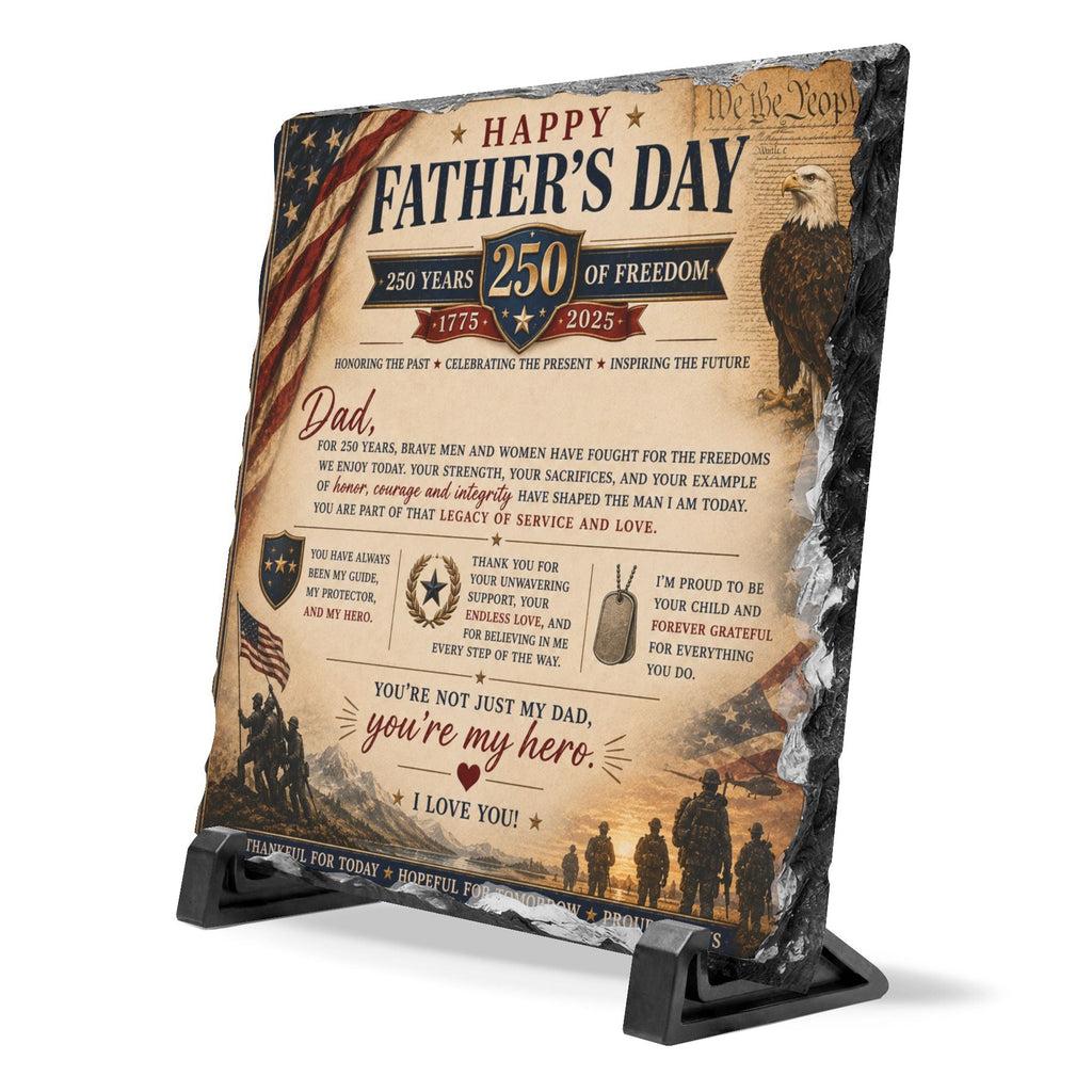 Father's Day decorative plaque with military-themed design and text.