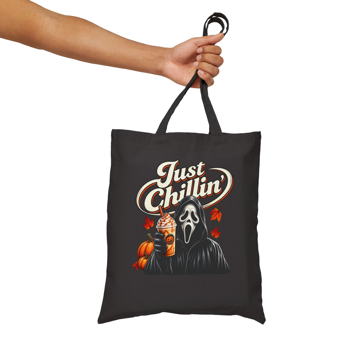 "Just Chillin" Halloween Ghost Face Canvas Trick or Treat Bag