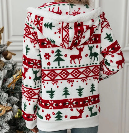 Drawstring Christmas Zip Up Hooded Jacket
