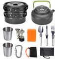 Crafted from durable aluminum, these camping cookware kits offer lightweight and efficient heat distribution for outdoor cooking. Designed for ease of use and portability, they include essential pots and pans to prepare meals effortlessly while camping. 