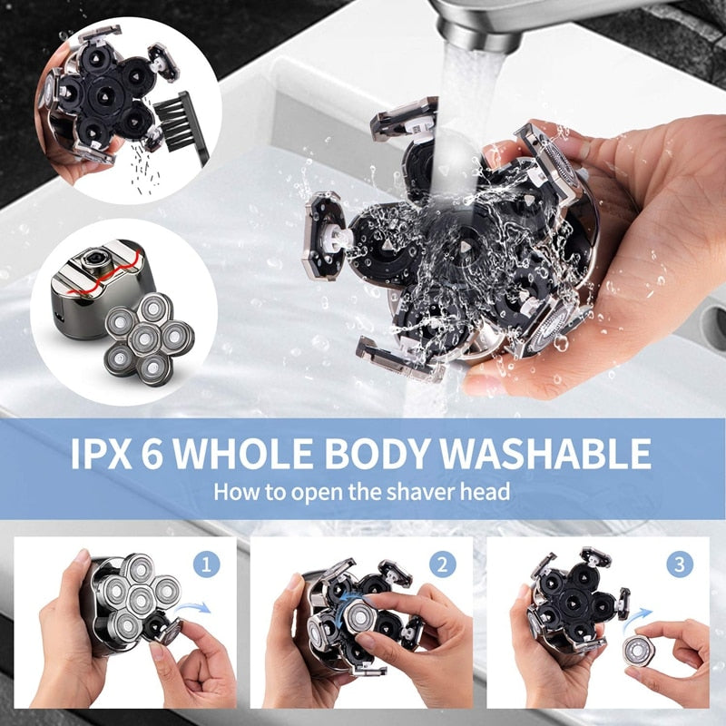 This electric shaver features efficient cutting technology designed for clean, comfortable results across different hair lengths and facial contours. Ideal for men seeking a streamlined grooming routine, this all-in-one solution eliminates the need for separate tools while maintaining salon-quality performance at home.