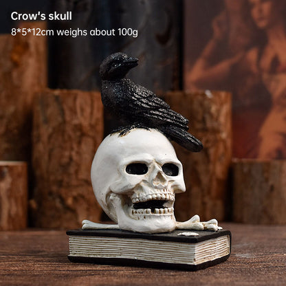 Vintage Halloween Skeleton Figurines Crow skull book Resin Home Décor