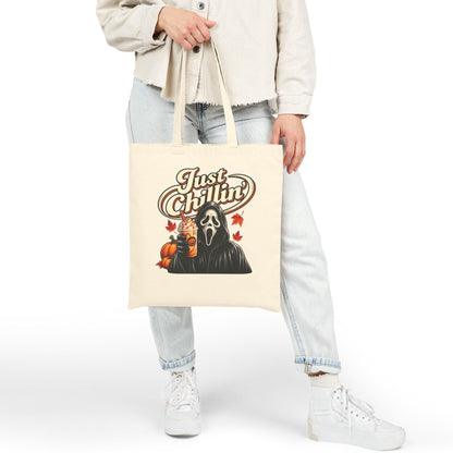 "Just Chillin" Halloween Ghost Face Canvas Trick or Treat Bag