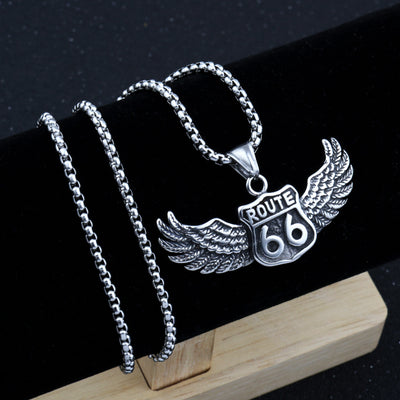 Fuel your wanderlust with the Route 66 Titanium necklace. Made from durable titanium, this necklace is perfect for those who love to travel and embrace new adventures. With its iconic design and strength, it's the perfect accessory to add to your collection. Let the road lead you with this necklace.