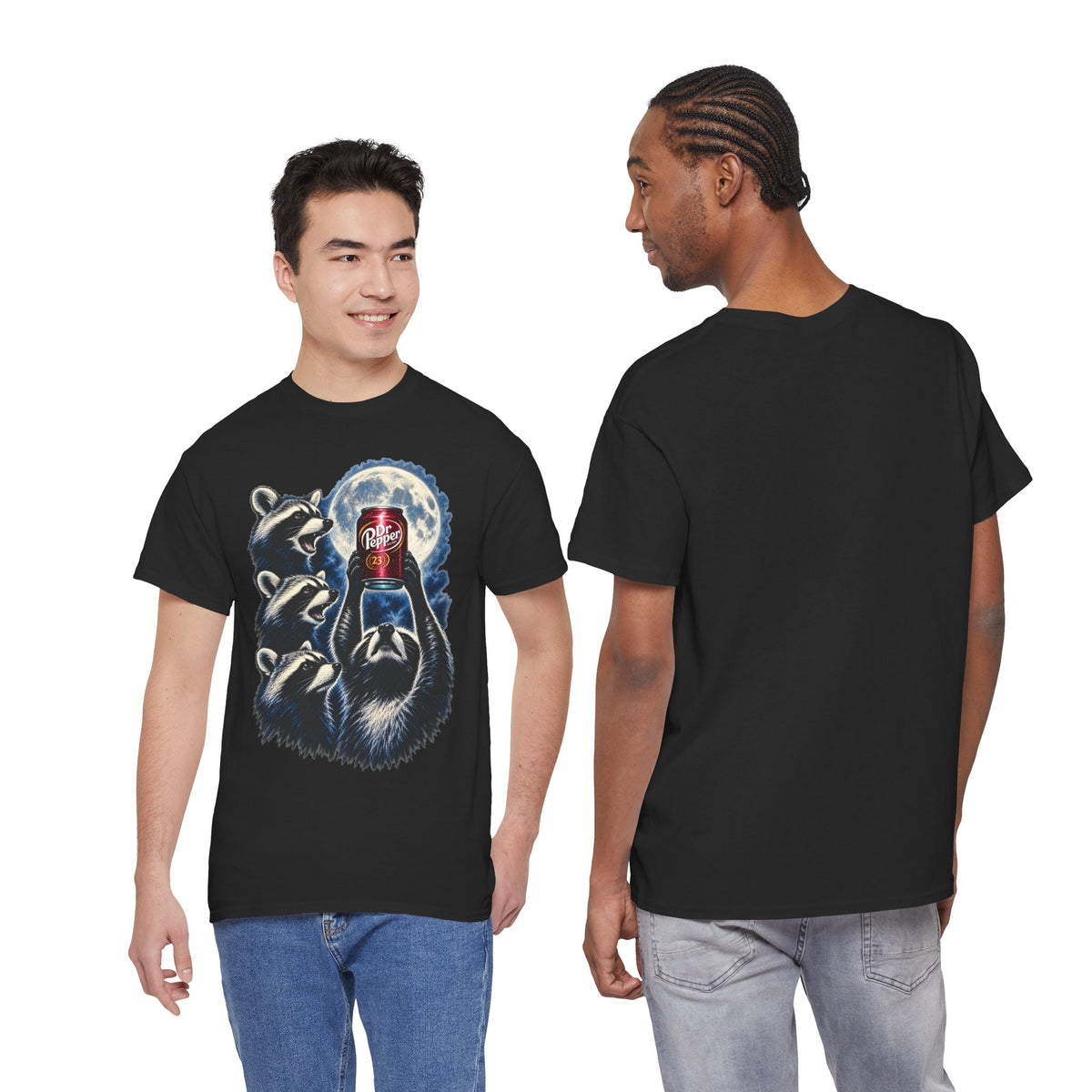 Raccoons Worshiping a can of Dr. Pepper Soda With Full Moon Comfortable Cotton T-Shirt