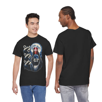 Raccoons Worshiping a can of Dr. Pepper Soda With Full Moon Comfortable Cotton T-Shirt
