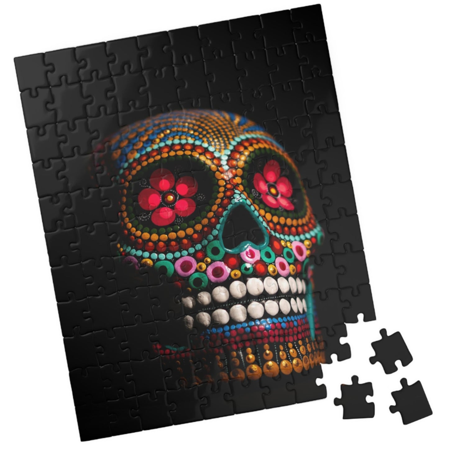 This colorful skull puzzle is perfect for puzzle lovers looking for a fun and challenging experience. With 110 to 520 pieces, it offers a range of difficulty levels for all skill levels. Get lost in the vibrant colors as you piece together this unique puzzle. Hang it up as a statement piece once you're done!