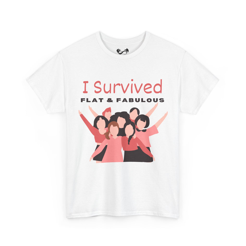 Be proud of your mastectomy journey with our "I Survived Flat &amp; Fabulous" tee. Made with heavy cotton, it's comfortable and durable for everyday wear. Show off your strength and celebrate your unique body. Choose confidence and comfort, with our original designed tee.