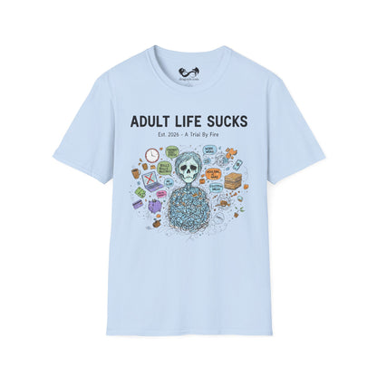 Adult Life Sucks Blue Skull Comfortable 100% Spun Cotton Tee