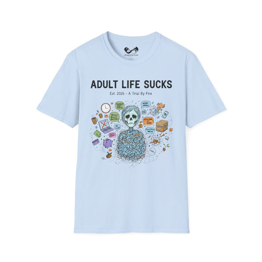 Adult Life Sucks Blue Skull Comfortable 100% Spun Cotton Tee