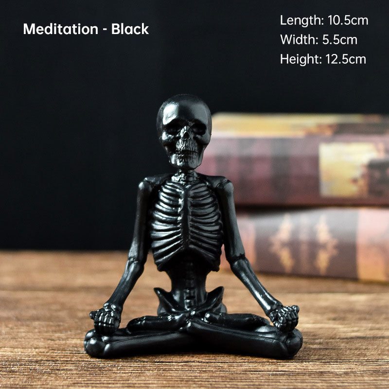 Vintage Halloween Skeleton Figurines Yoga Pose Resin Home Décor
