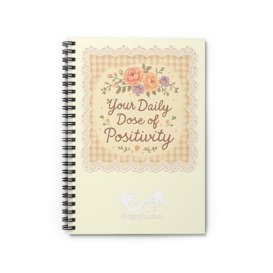 Notebook with floral design and text on a white background