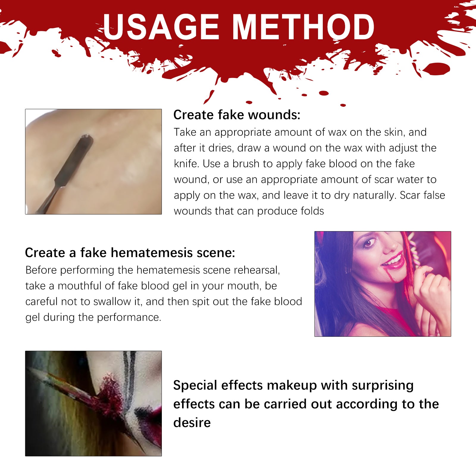 Unleash your daring side this Halloween with our SFX Halloween Wound Makeup Kit. Designed to create realistic wounds and injuries, this kit is perfect for adding spine-chilling detail to your costume. Easy to apply and blend, it lets you craft everything from fresh cuts to deep gashes, enhancing your look with professional-grade effects. Make your Halloween unforgettable with wounds that thrill and impress.