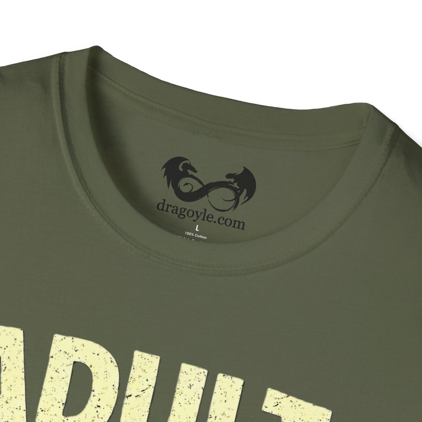 Green t-shirt with 'DRAG' text and brand logo on a white background