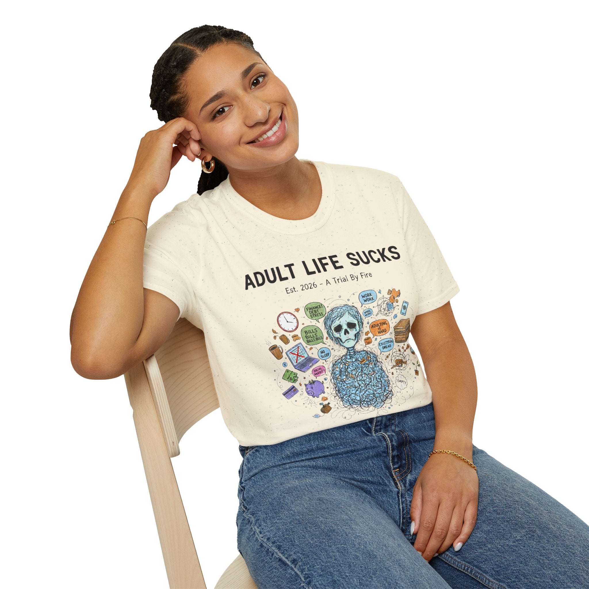Adult Life Sucks Blue Skull Comfortable 100% Spun Cotton Tee