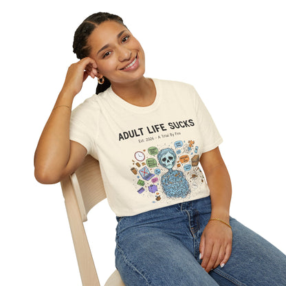 Adult Life Sucks Blue Skull Comfortable 100% Spun Cotton Tee