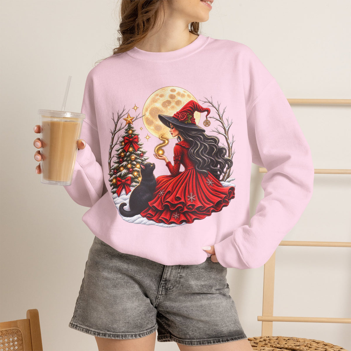 Christmas Witch Crewneck Sweatshirt – Magical Holiday Winter Design