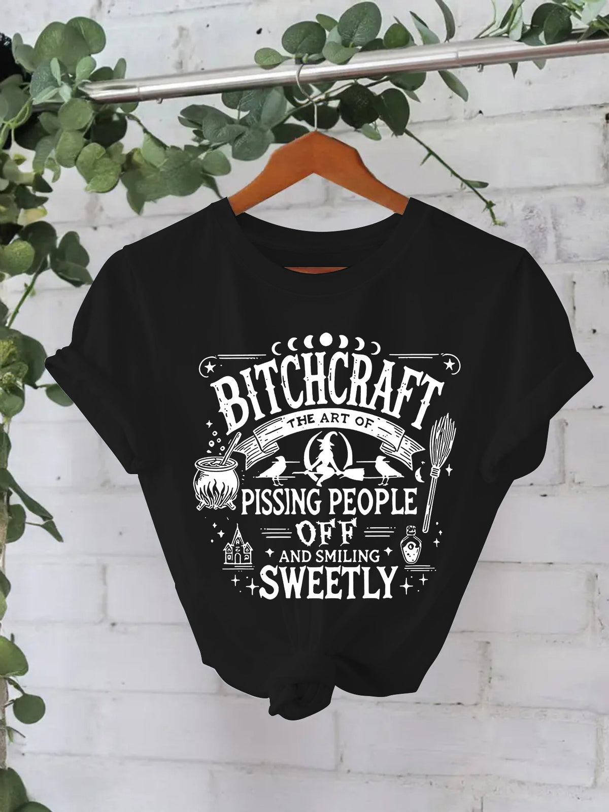 Bitchcraft Halloween Printed Round Neck Loose T-shirt