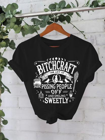 Bitchcraft Halloween Printed Round Neck Loose T-shirt