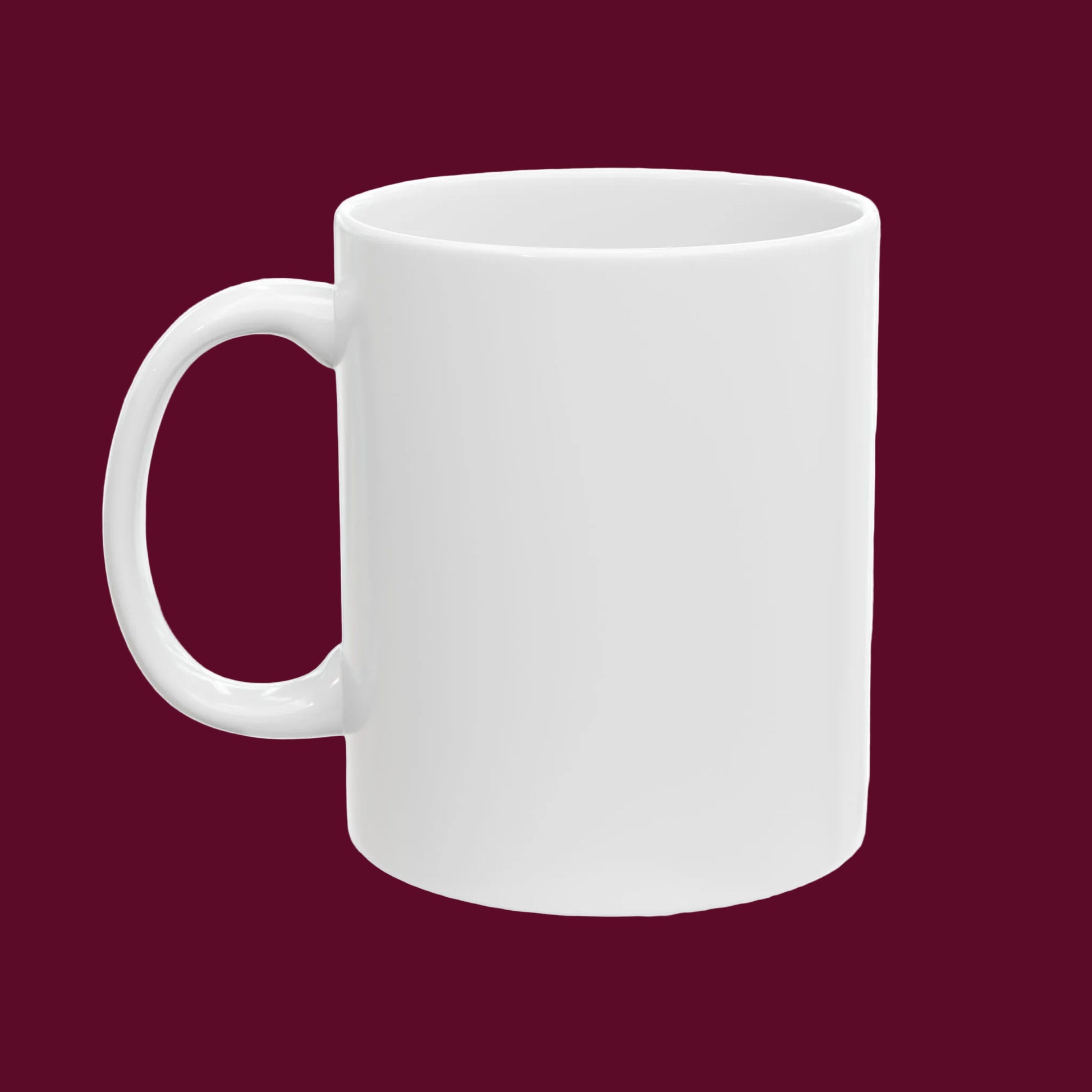 White ceramic mug on a white background