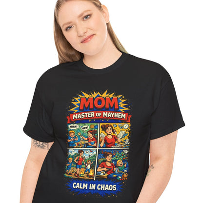 This comic-inspired design celebrates the real-life superhero; Mom: Master of Mayhem, handling every moment with calm confidence