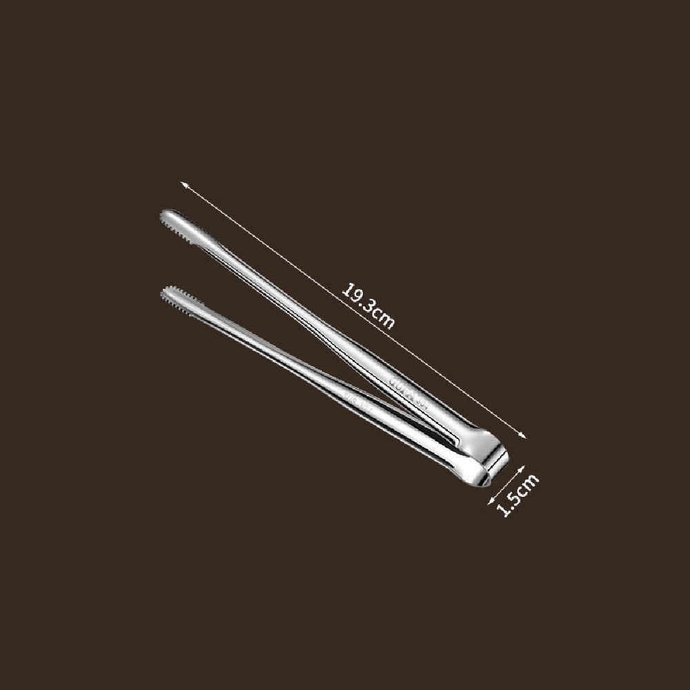 Metallic tongs with measurements on a dark background