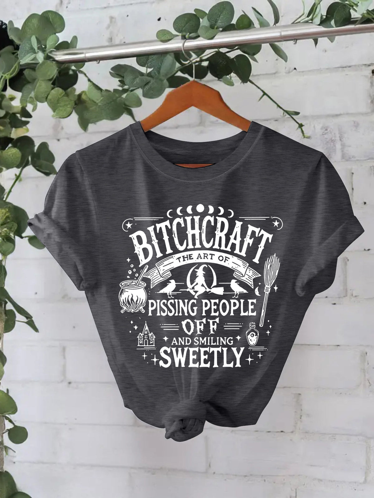 Bitchcraft Halloween Printed Round Neck Loose T-shirt