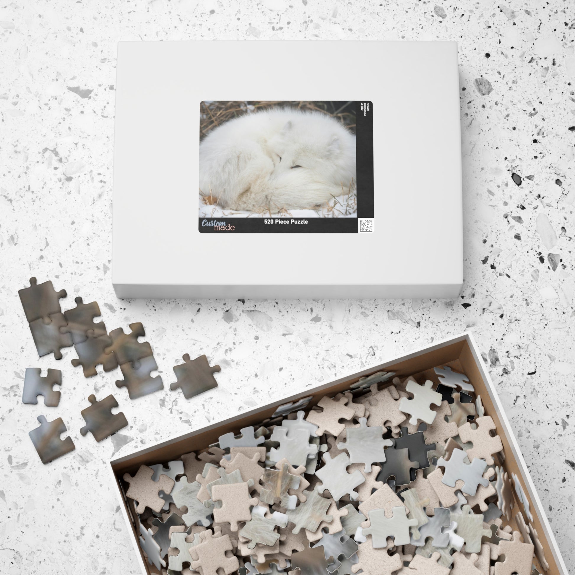 Discover the beauty of nature with our Sleeping White Fox Puzzle! This puzzle features a stunning image of a peaceful white fox, and is available in 110 to 1014 pieces. Piece by piece, you'll feel a sense of accomplishment as you bring this majestic creature to life. Perfect for animal lovers and puzzle enthusiasts alike!