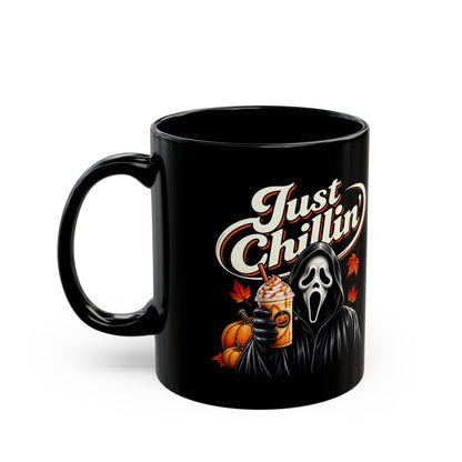 Halloween Just Chillin' Ghost Face Black Mug (11oz)
