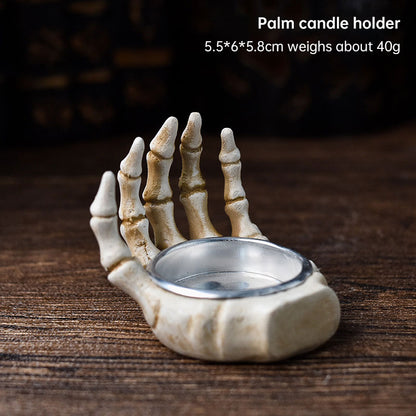 Vintage Halloween Skeleton palm candle Resin Home Décor