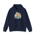 Navy blue hoodie with 'Halibut Guys' logo on a white background
