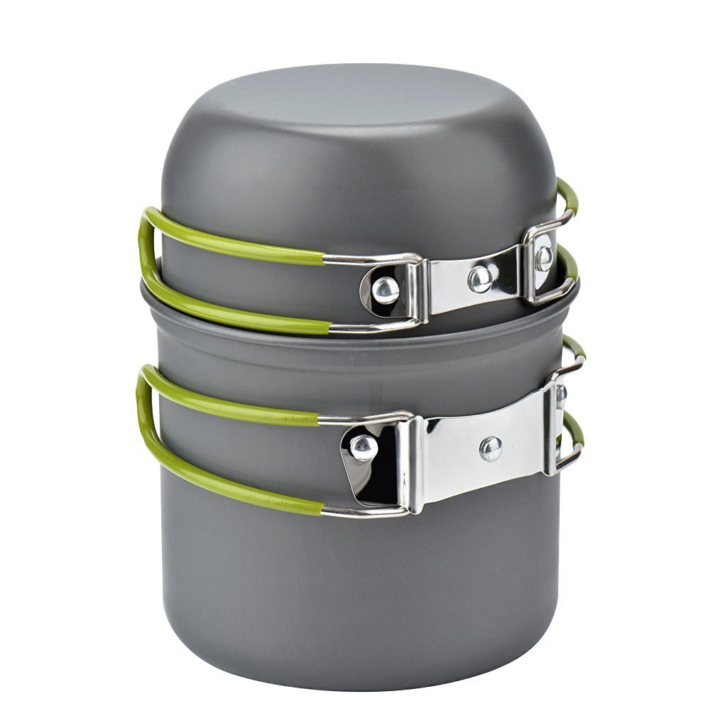 Crafted from durable aluminum, these camping cookware kits offer lightweight and efficient heat distribution for outdoor cooking. Designed for ease of use and portability, they include essential pots and pans to prepare meals effortlessly while camping. 